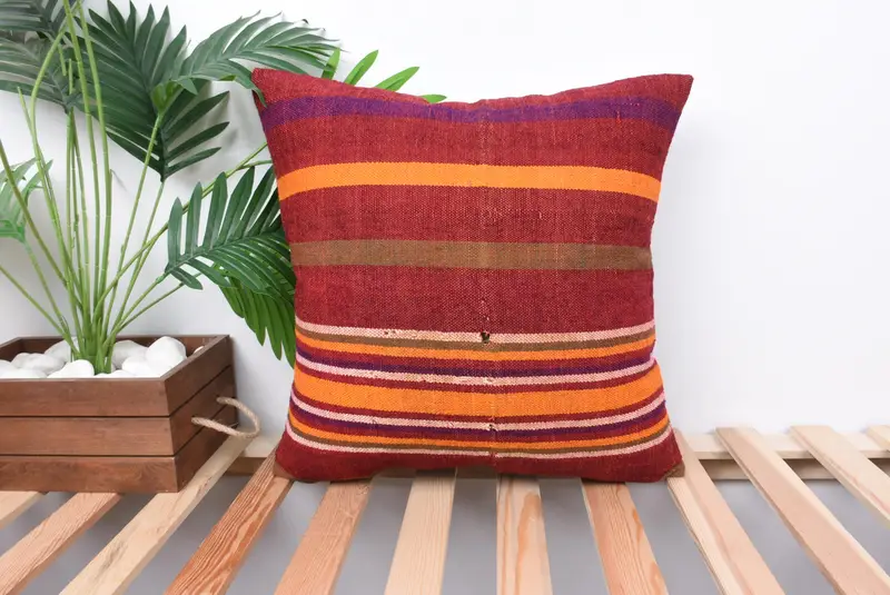 Pillow Sham, Antique Pillows, 18x18 Red Cushion Cover, Vintage Kilim Pillow, Ottoman Pillow Cover, Vintage Kilim Throw Pillow - 1
