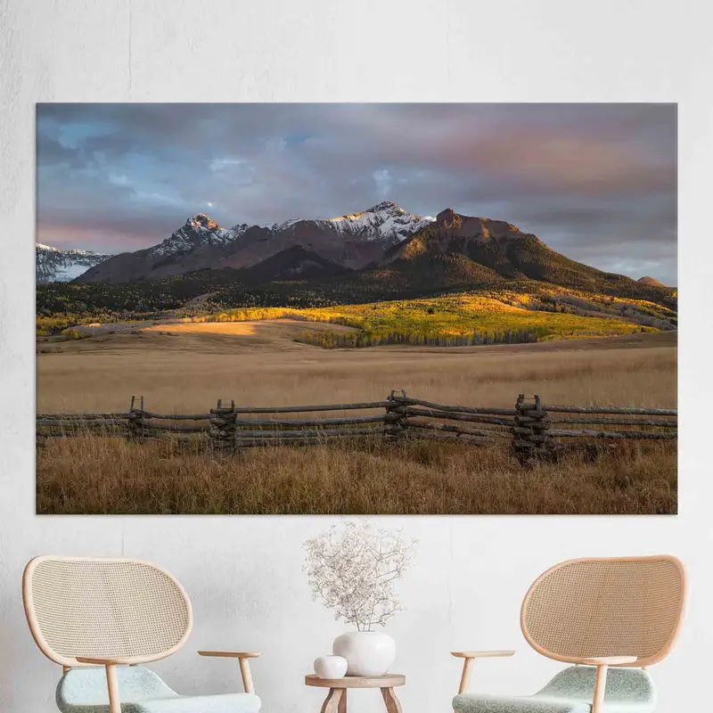 Elegant Farmhouse Mountain Landscape Printed Canvas Art