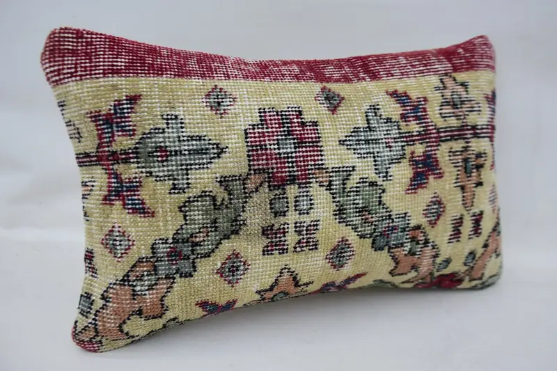 Throw Kilim Pillow, Cushion Case, Boho Pillow, Pillow for Couch, Bed Pillow, 12x20 Beige Cushion Case, Accent Throw Pillow Case - 2