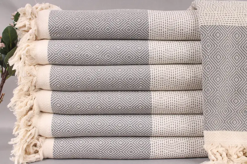 Turkish Throw Blanket Dark Gray Diamond Cotton Bedspread, 79x103 Inches