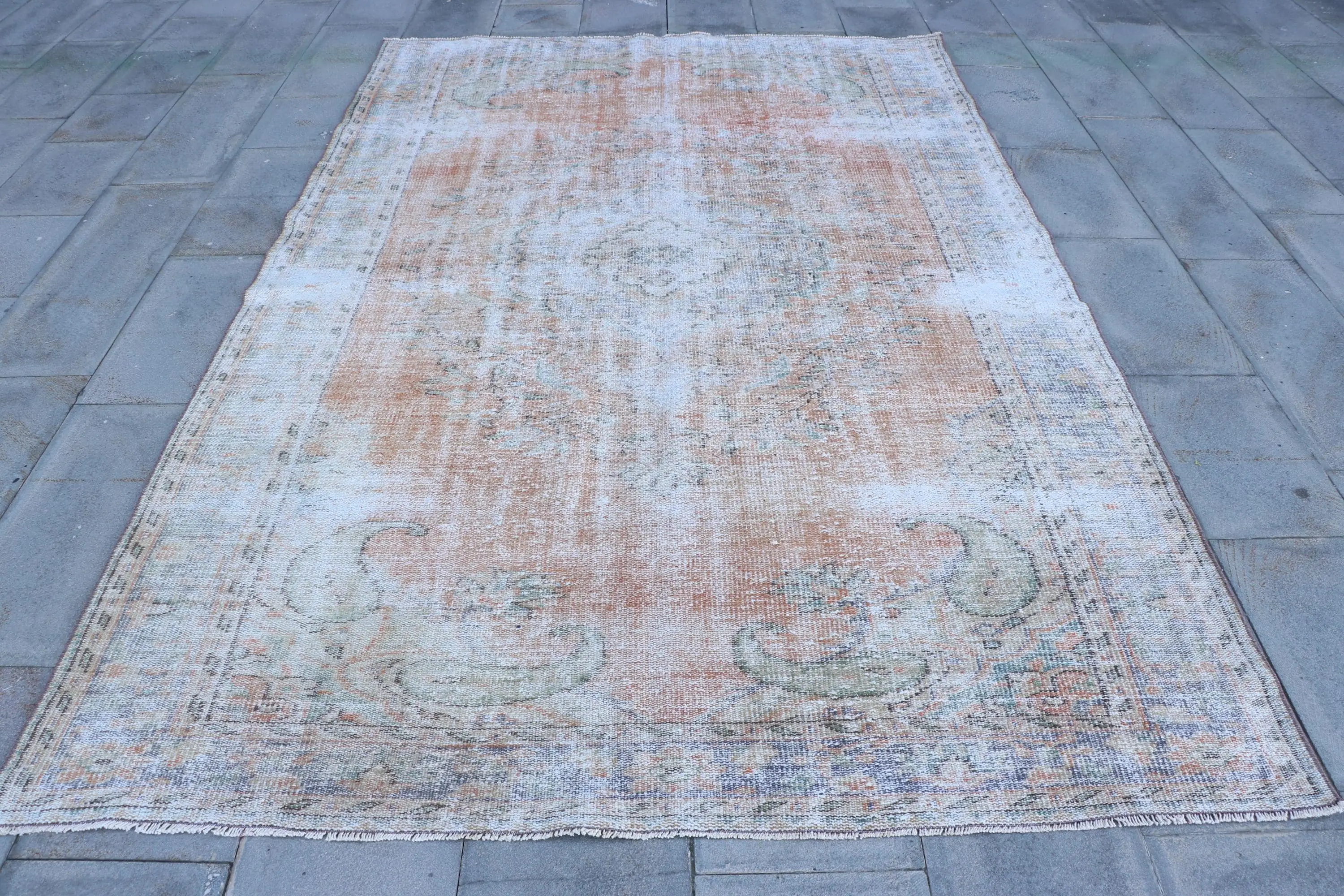 Türk Büyük Halı 6.1x9.4 ft (186x288 cm), Vintage Beyaz Oryantal Halı - 1