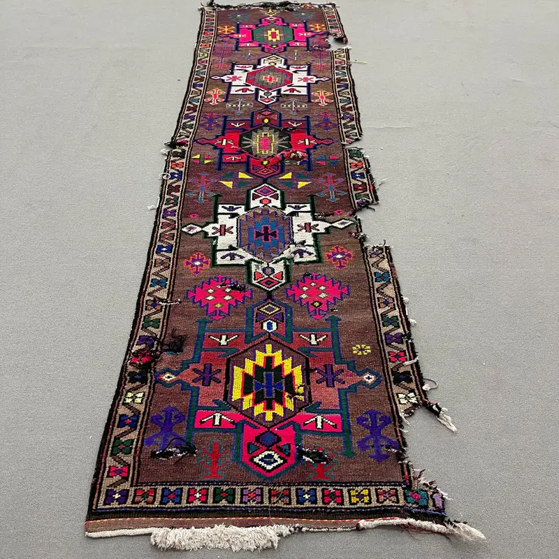 Alfombra Morada y Beige 9x3,5m, Diseño de Plantas Botánicas