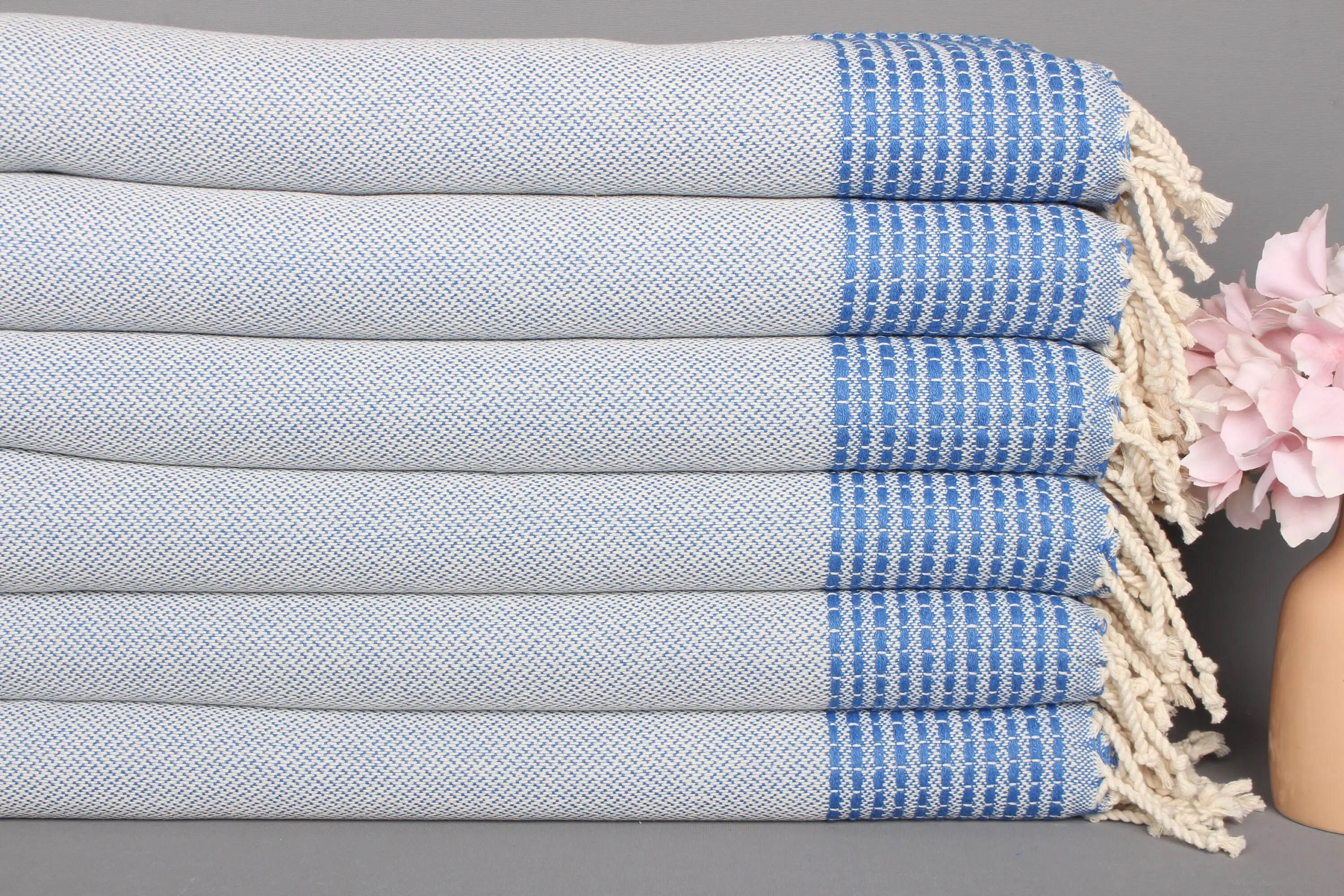 Personalized Hand Towel Organic Cotton, Petrol Blue Striped, 20x40 Inches - 1