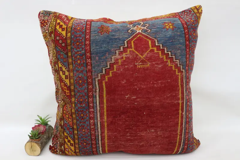 Customized Cushion Cover, Antique Pillows, 32x32 Red Pillow Sham, Office Chair Pillow Sham, Turkish Kilim Pillow, Home Decor Pillow, Pillow Case - 1