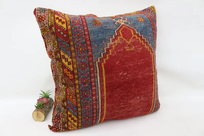 Customized Cushion Cover, Antique Pillows, 32x32 Red Pillow Sham, Office Chair Pillow Sham, Turkish Kilim Pillow, Home Decor Pillow, Pillow Case - 3