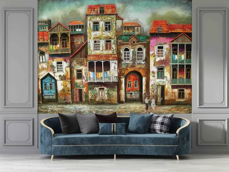 Landscape Mural, Old City Landscape Wall Painting, Abstract Wall Art, Wall Art Decor, Street Silhouette Wall Stickers, Wallpaper Border, - 5