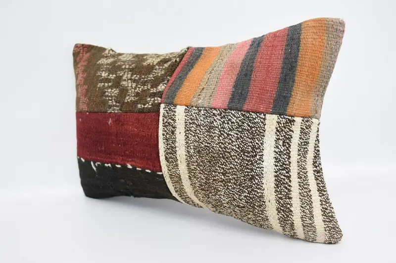 Handmade Kilim Cushion, Ottoman Cushion Case, 12x20 Red Cushion Cover, Pillow Case, Kilim Cushion Sham, Kilim Pillow Cover - 4