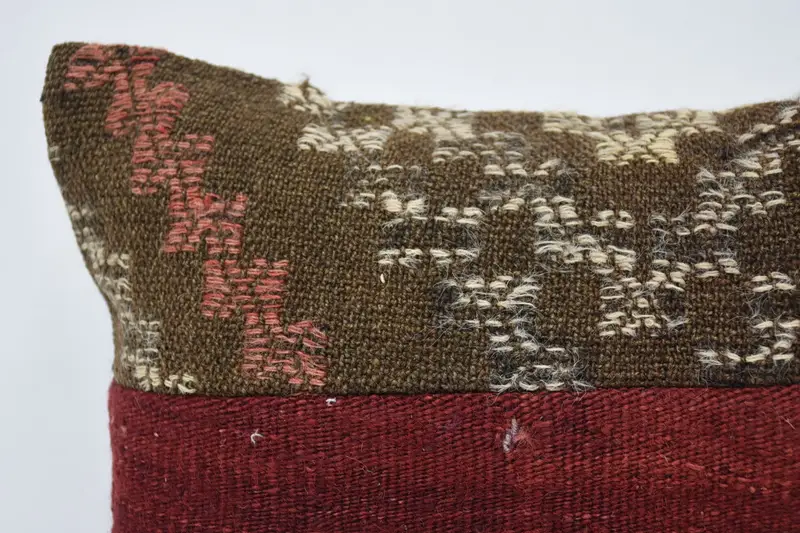 Handmade Kilim Cushion, Ottoman Cushion Case, 12x20 Red Cushion Cover, Pillow Case, Kilim Cushion Sham, Kilim Pillow Cover - 2