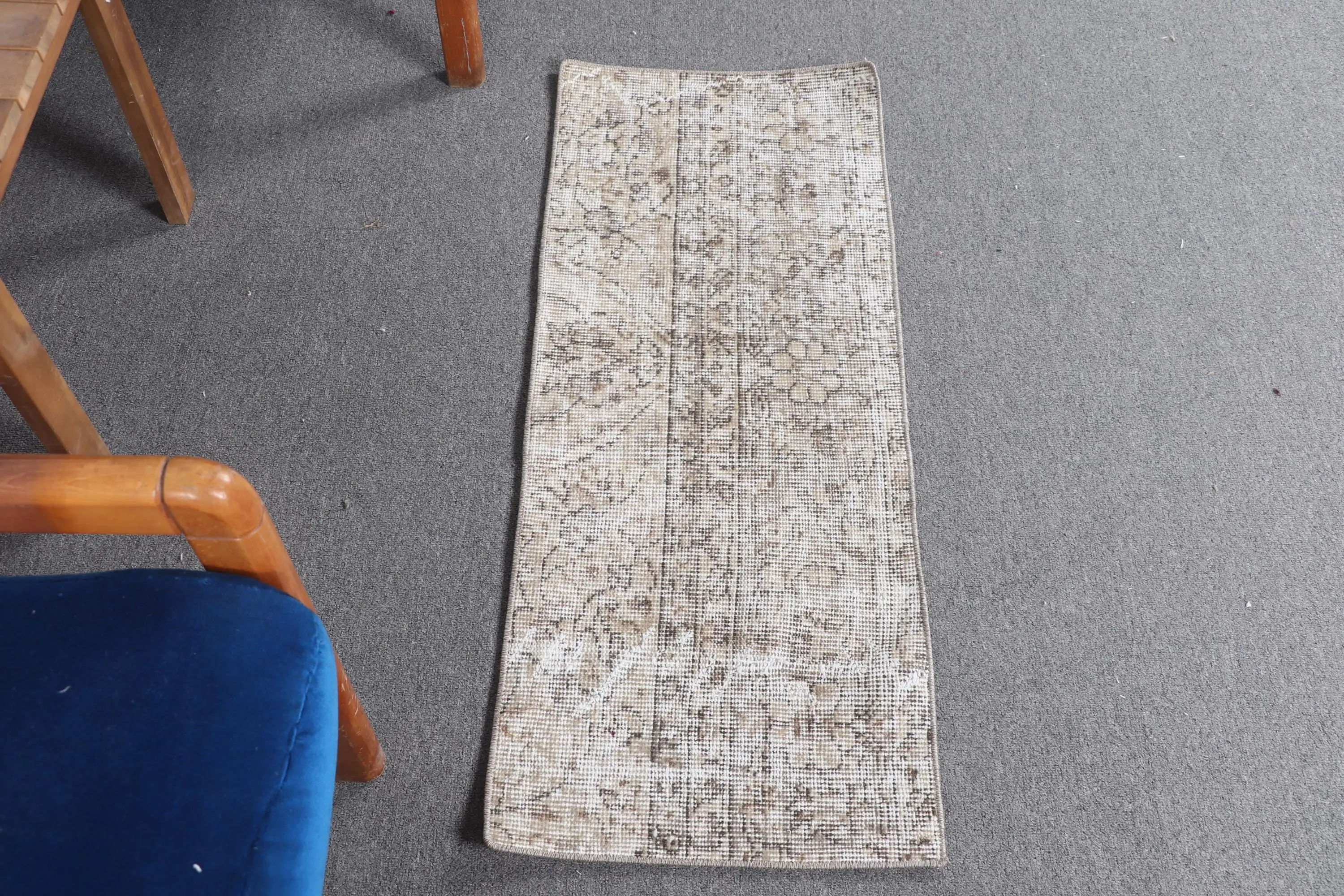 Turkish 1.3x3.3 ft Rug, Vintage Rug, Gray Ombré Rug Wool - 1