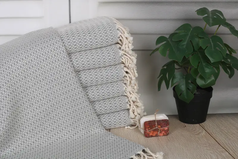 Diamond Towel Monogrammed Beach Towel Dark Gray Organic Cotton 40x71 Inches