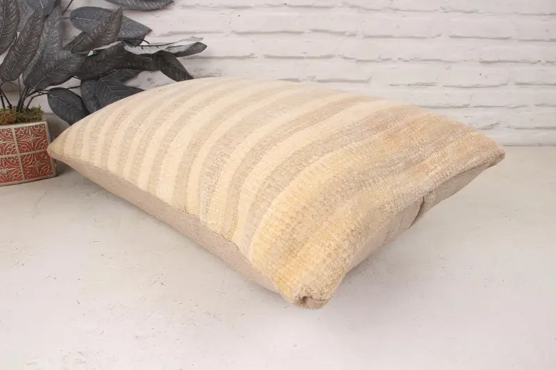 Cushion Case, Turkish Kilim Pillow, Ethnical Kilim Rug Pillow, 16x24 Beige Pillow Cover, Vintage Throw Pillow Case, Handmade Kilim Cushion - 6