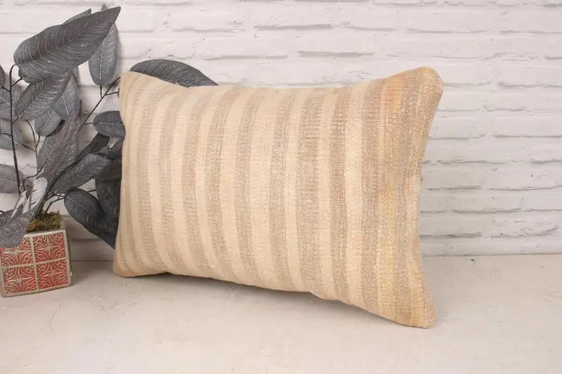 Cushion Case, Turkish Kilim Pillow, Ethnical Kilim Rug Pillow, 16x24 Beige Pillow Cover, Vintage Throw Pillow Case, Handmade Kilim Cushion - 4