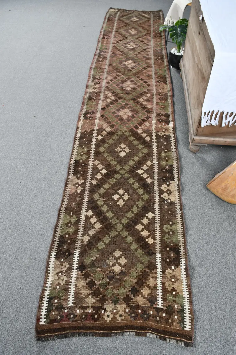 Pink Abstract Rug, 2.4x12.1 ft with Purple Accents