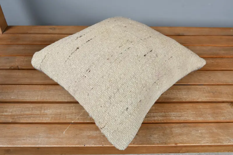 Pillow Cover, Vintage Kilim Pillow, Home Decor Pillow, Boho Pillow, 14x14 Beige Cushion Case, Turkish Bench Pillow Cover, Accent Cushion Cover - 2