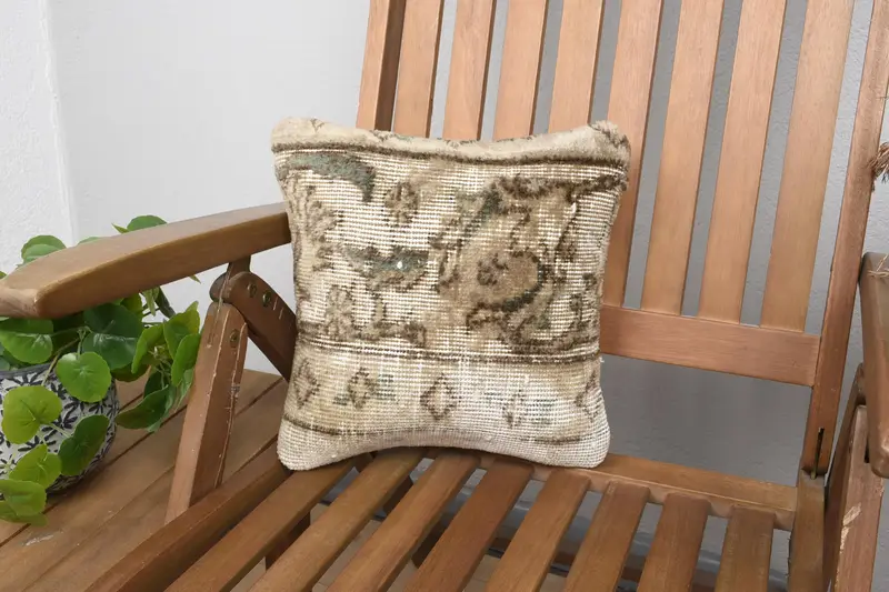 Beige Vintage Cushion Cover, Holiday Decor 30x30 cm Pillow, Moroccan Pillow Case - 1