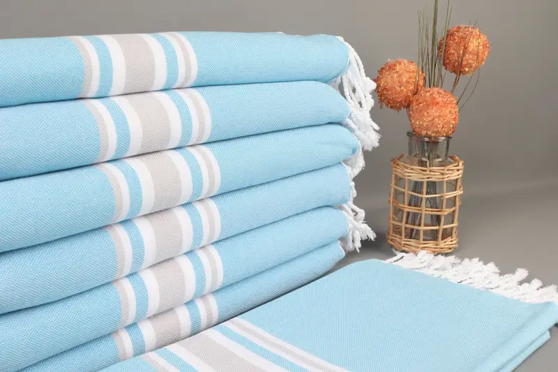 Personalized Beach Towel Blue Organic Cotton Stripes, 40x71 Inches