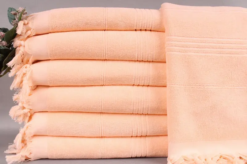 Turkish Towel Beach Personalized Orange Striped Terry, Beige, 36x71 Inches