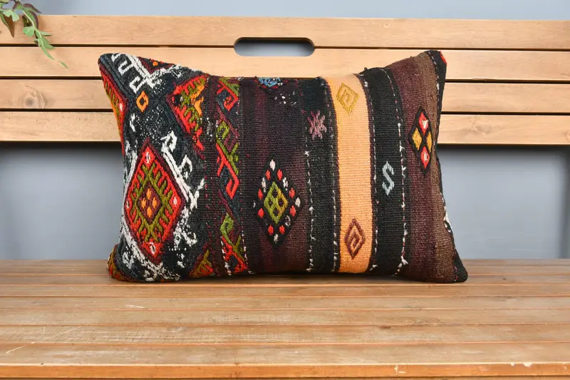 Rustic Pillow Sham, Bench Cushion Cover, Boho Pillow Sham Cover, Boho Pillow, Pillow Cover, Kilim Pillow Cover, 16x24 Brown Cushion Cover - 6
