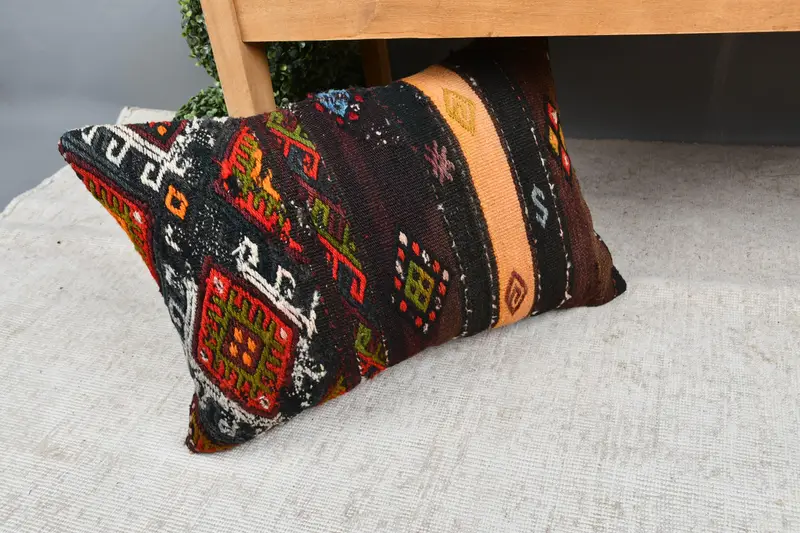 Rustic Pillow Sham, Bench Cushion Cover, Boho Pillow Sham Cover, Boho Pillow, Pillow Cover, Kilim Pillow Cover, 16x24 Brown Cushion Cover - 7