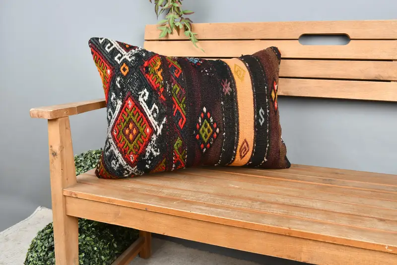 Rustic Pillow Sham, Bench Cushion Cover, Boho Pillow Sham Cover, Boho Pillow, Pillow Cover, Kilim Pillow Cover, 16x24 Brown Cushion Cover - 1