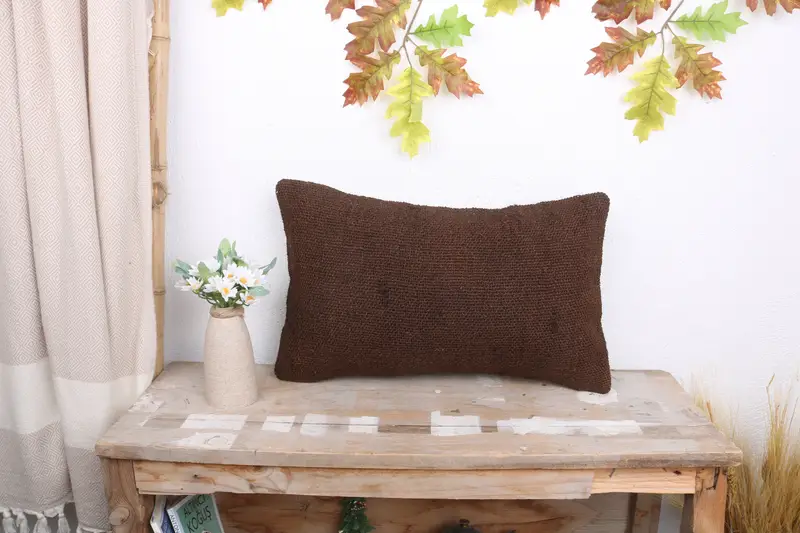 Shabby Chic Pillow Cover, Pillow Case, Antique Pillows, Throw Kilim Pillow, Seat Pillow Case, Vintage Kilim Throw Pillow, 12x20 Brown Pillow Case - 1