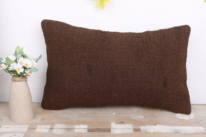 Shabby Chic Pillow Cover, Pillow Case, Antique Pillows, Throw Kilim Pillow, Seat Pillow Case, Vintage Kilim Throw Pillow, 12x20 Brown Pillow Case - 2