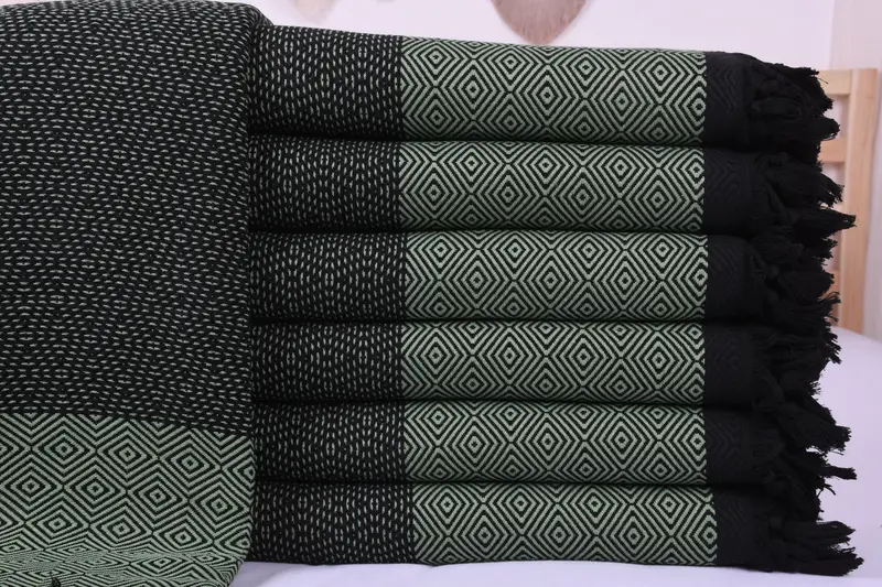 ピクニックブランケット オーガニックトルココットン ダイヤモンドグリーン 79x99インチ - 1