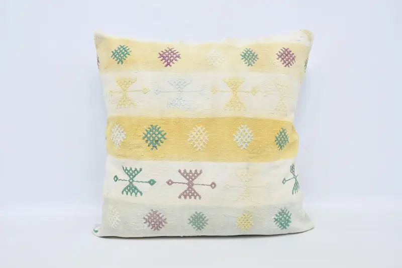 Cushion Case, Authentic Pillow Cover, Ethnical Kilim Rug Pillow, Vintage Pillow, 32x32 White Pillow Sham, Turkish Corner Pillow, Antique Pillows - 1