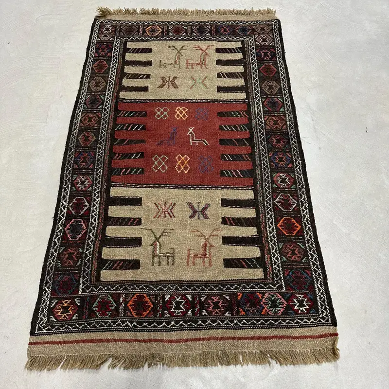 ブラウン & パープル ラグ、3.1x5.3 フィート ボタニカル デザイン