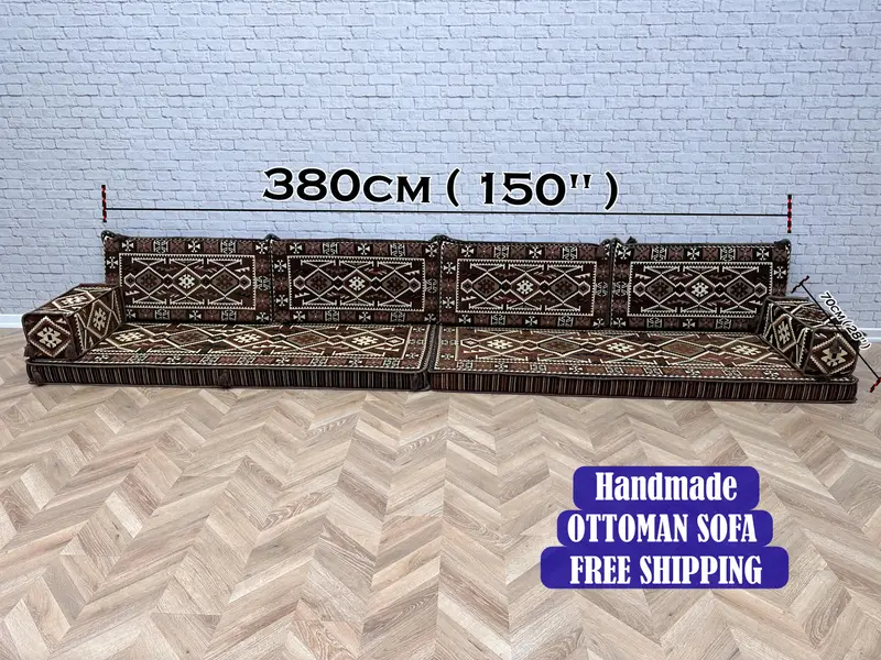 Juego de sofás otomanos modulares en marrón y negro, otomano inspirado en Kilim