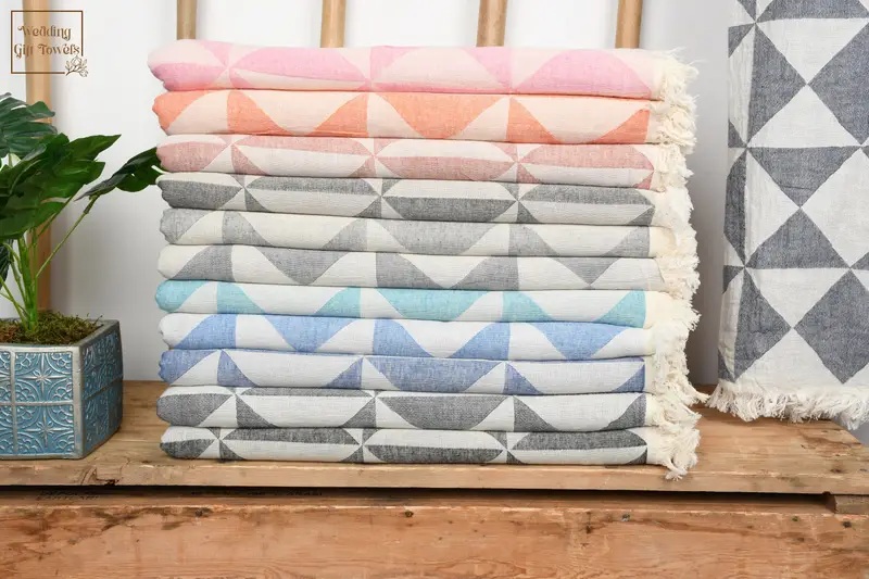 Geometric Turkish Beach Towel 100% Cotton Beige, 70x40 Inches