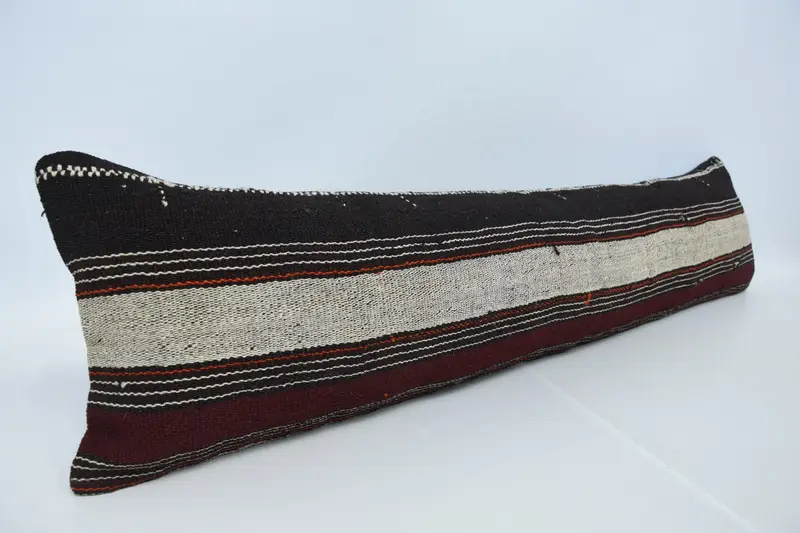Morroccon Kilim Cushion Cushion Cover, Ethnical Kilim Rug Pillow, Pillow for Sofa, 12x48 Brown Cushion, Pillow Sham, Throw Kilim Pillow - 3