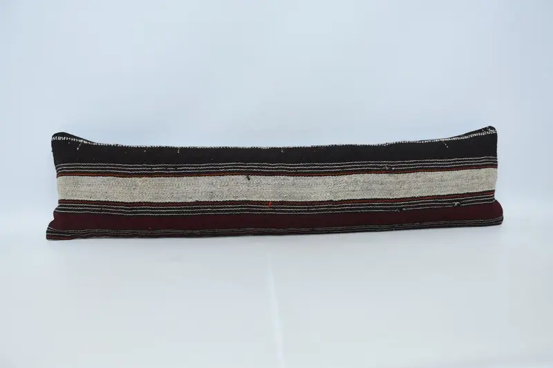 Morroccon Kilim Cushion Cushion Cover, Ethnical Kilim Rug Pillow, Pillow for Sofa, 12x48 Brown Cushion, Pillow Sham, Throw Kilim Pillow - 1