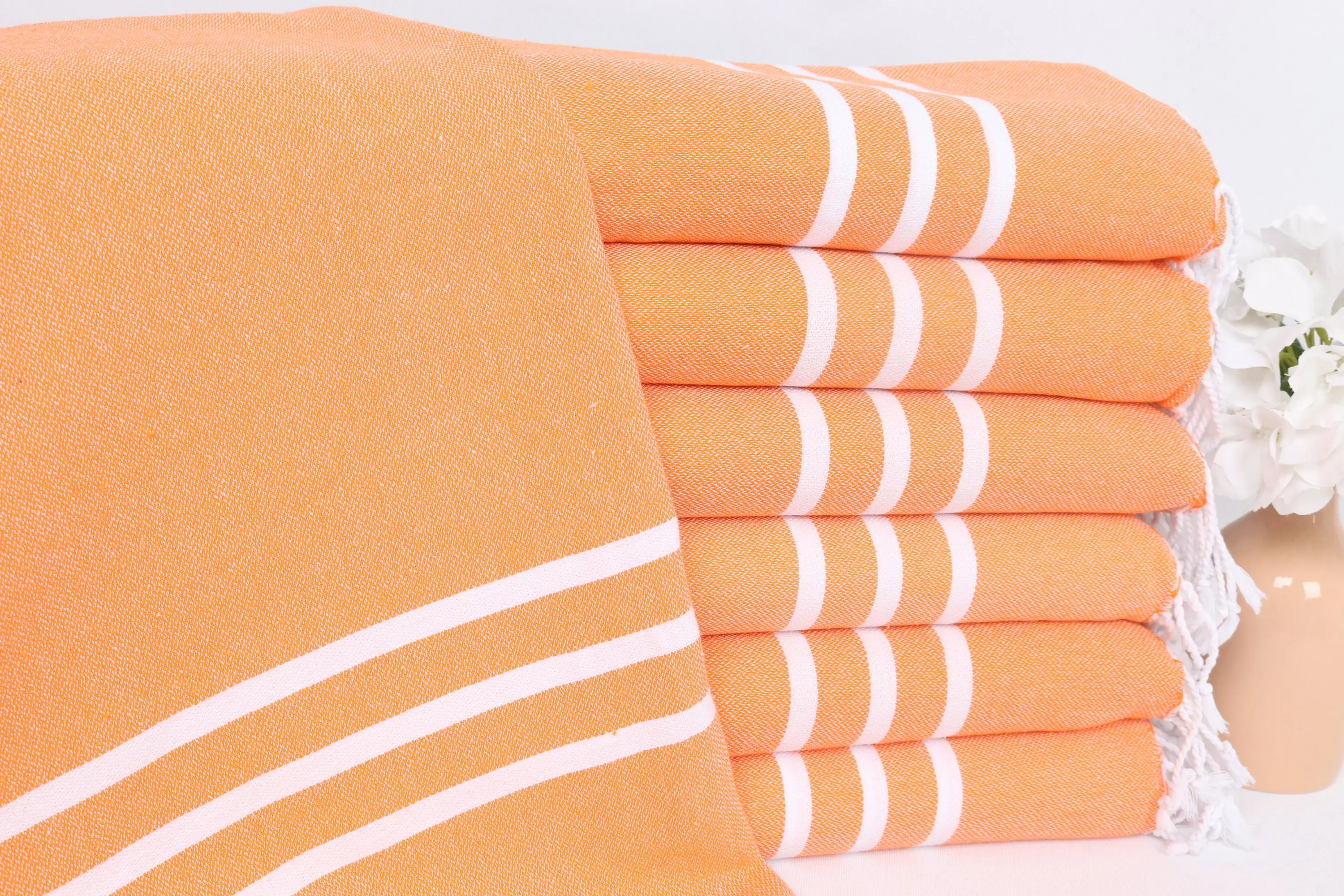 Small Bath Towels Striped Cotton Beige 20x40 - 1