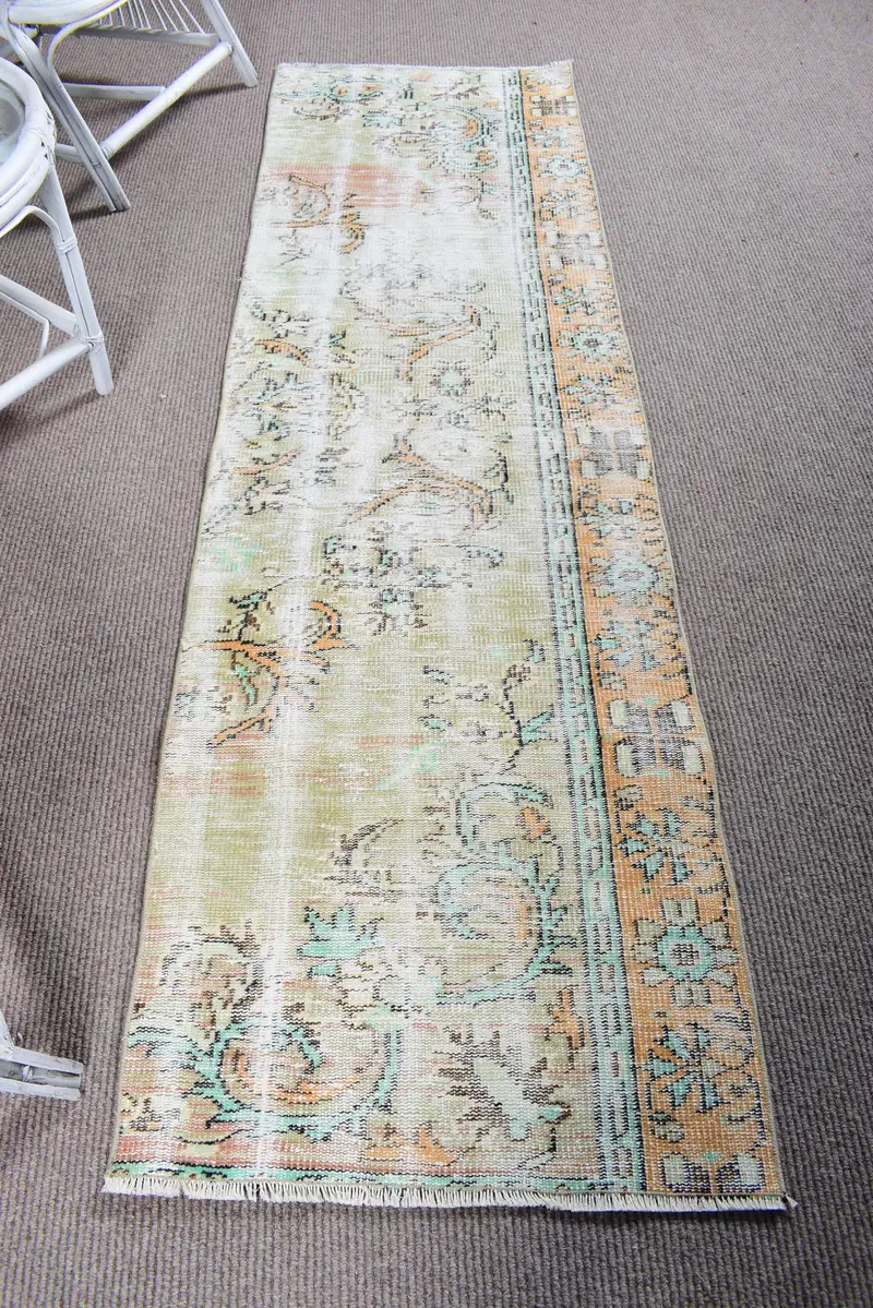 Türkischer Teppich, Läufer 2,2x7,5 ft Teppich, Oushak grüner Orientteppich - 1