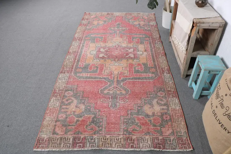 Roter Ombré-Teppich, 3,9 x 8,2 Fuß, elegantes, modernes Dekor