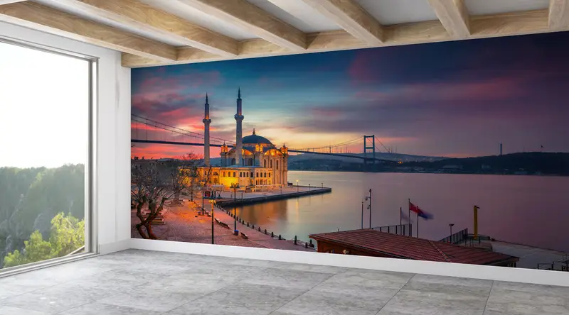 Baskılı İstanbul Manzarası Duvar Kağıdı: Zarif Türk Şehir Manzarası Dekoru