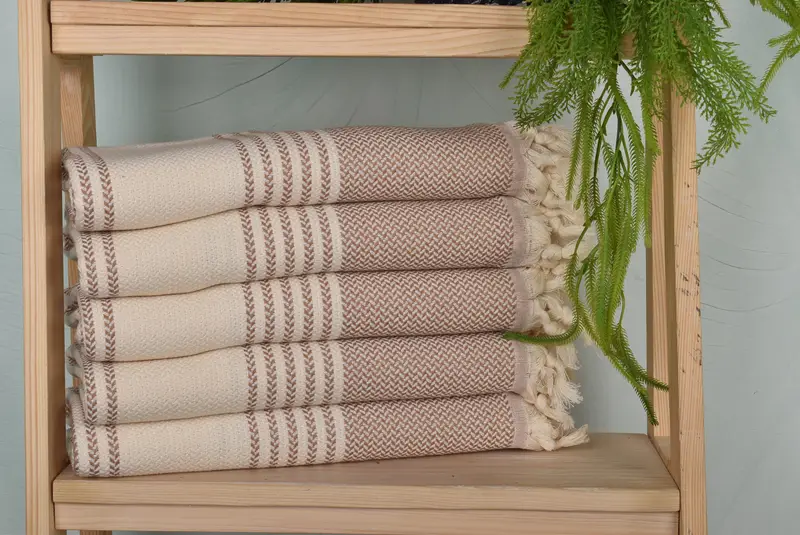 Beach Towel Personalized Organic Cotton Striped Milky Brown, 40x71 Inches