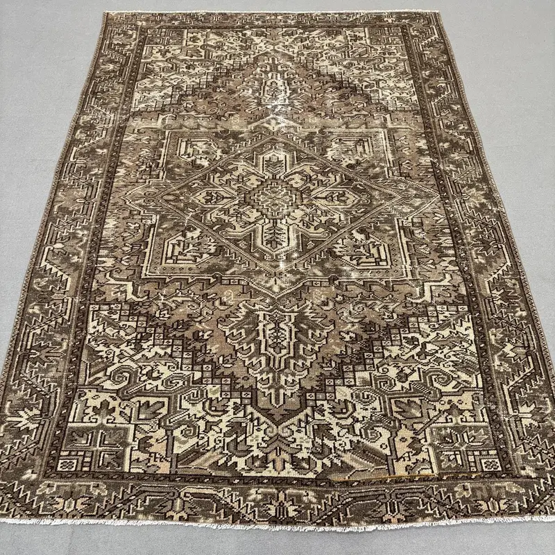 Turkish 6.8x9.3 ft Rug, Large Vintage Rug, Brown Beige Oriental Rug - 1