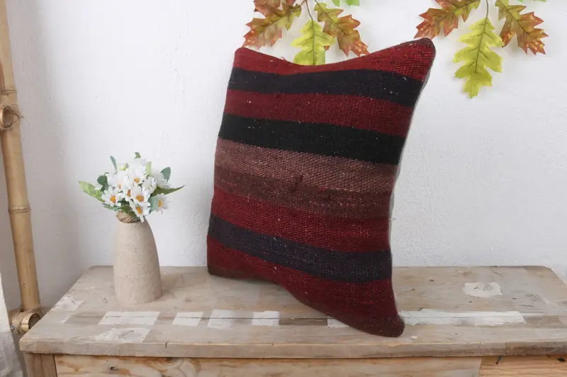 16x16 Red Pillow Sham, Wholesale Pillow Cover, Boho Pillow, Turkish Pillow, Gift Pillow, Cushion Cover, Bolster Pillow Case - 4