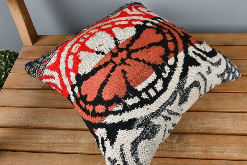 16x16 Red Cushion Case, Turkish Kilim Pillow, Boho Pillow, Pillow Case, Gift Pillow, Decorative Pillow Sham, Retro Throw Pillow - 2