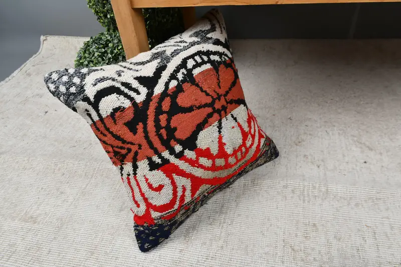 16x16 Red Cushion Case, Turkish Kilim Pillow, Boho Pillow, Pillow Case, Gift Pillow, Decorative Pillow Sham, Retro Throw Pillow - 7