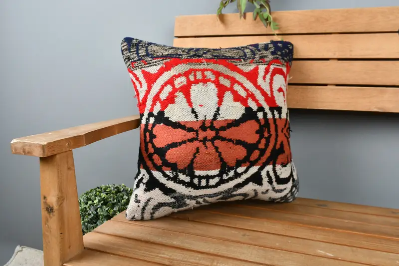 16x16 Red Cushion Case, Turkish Kilim Pillow, Boho Pillow, Pillow Case, Gift Pillow, Decorative Pillow Sham, Retro Throw Pillow - 1