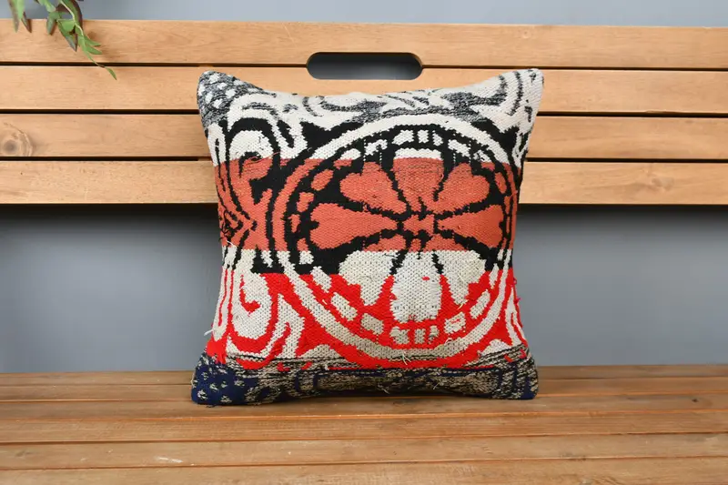 16x16 Red Cushion Case, Turkish Kilim Pillow, Boho Pillow, Pillow Case, Gift Pillow, Decorative Pillow Sham, Retro Throw Pillow - 6