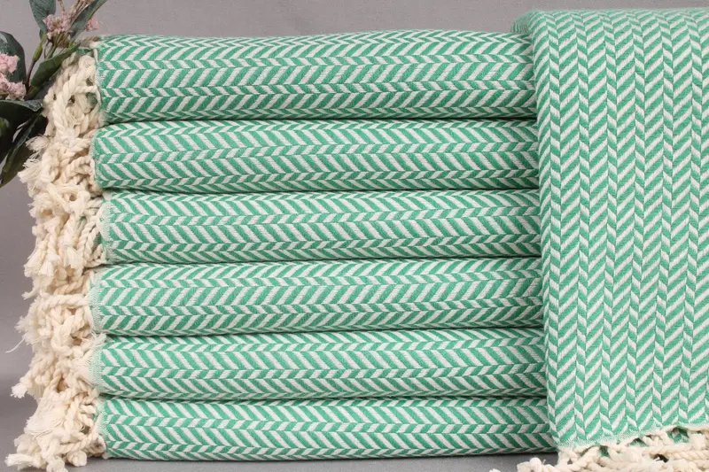 Personalized Turkish Beach Towel Green Chevron, Beige, 40x71 Inches