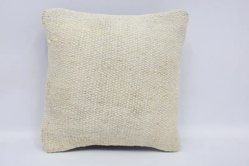 Kilim Cushion Sham, Boho Pillow, Turkish Pillow, 12x12 White Pillow Sham, Pillow, Turkish Corner Cushion, Crochet Pattern Pillow Cover - 1