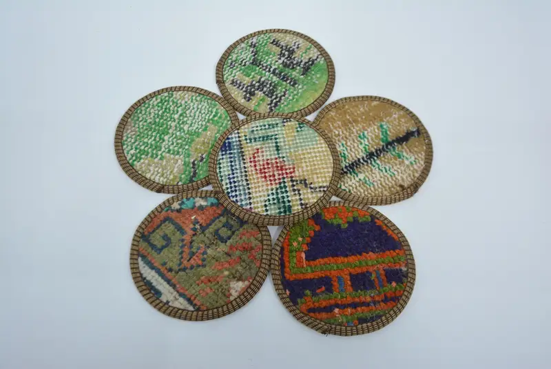 Posavasos de cuero antideslizante, posavasos étnicos verdes y naranjas