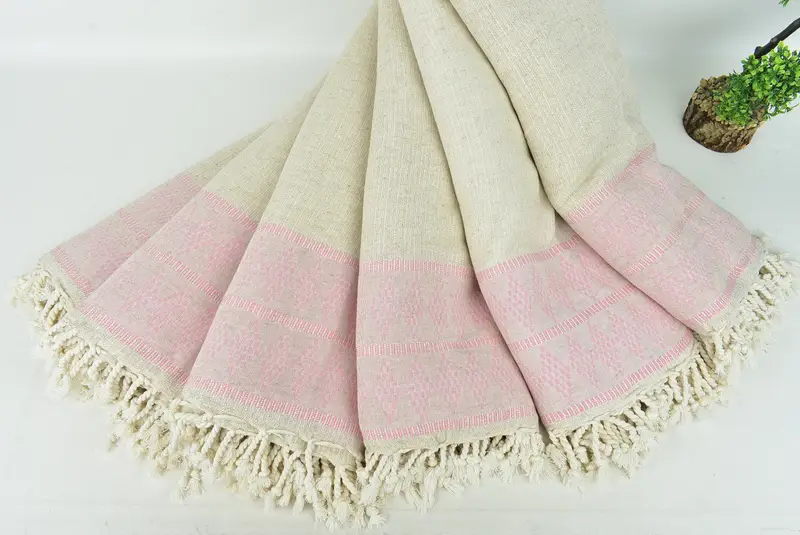 Wedding Favors, Decorative Blanket, 100x88 Linen Kilim Design Towel, Turkish Bedcover, Spa Gift, Large Beach Towel Personalized, Housewarming Gift - 4