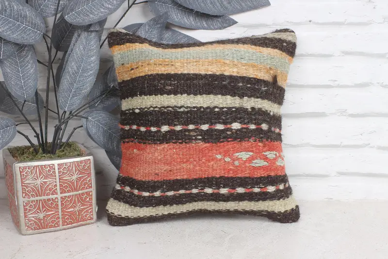 Kilim Cushion Sham, Cushion, 12x12 Brown Pillow, Interior Designer Pillow, Decorative Bolster Pillow Case, Outdoor Throw Cushion Cover, Gift Pillow - 1