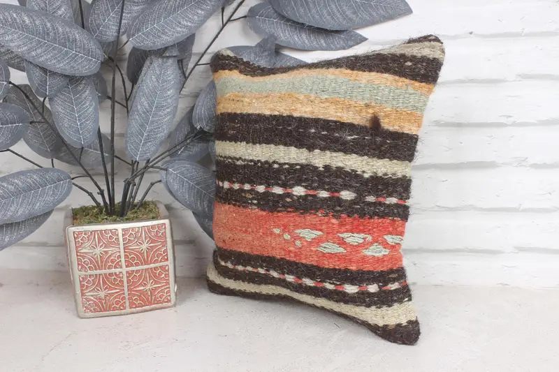 Kilim Cushion Sham, Cushion, 12x12 Brown Pillow, Interior Designer Pillow, Decorative Bolster Pillow Case, Outdoor Throw Cushion Cover, Gift Pillow - 3